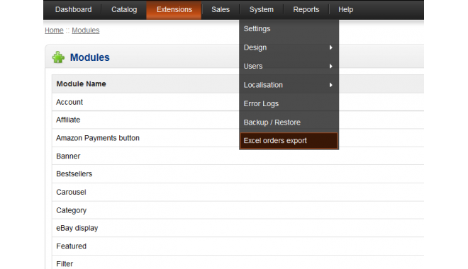 Export - Orders To Excel for OpenCart